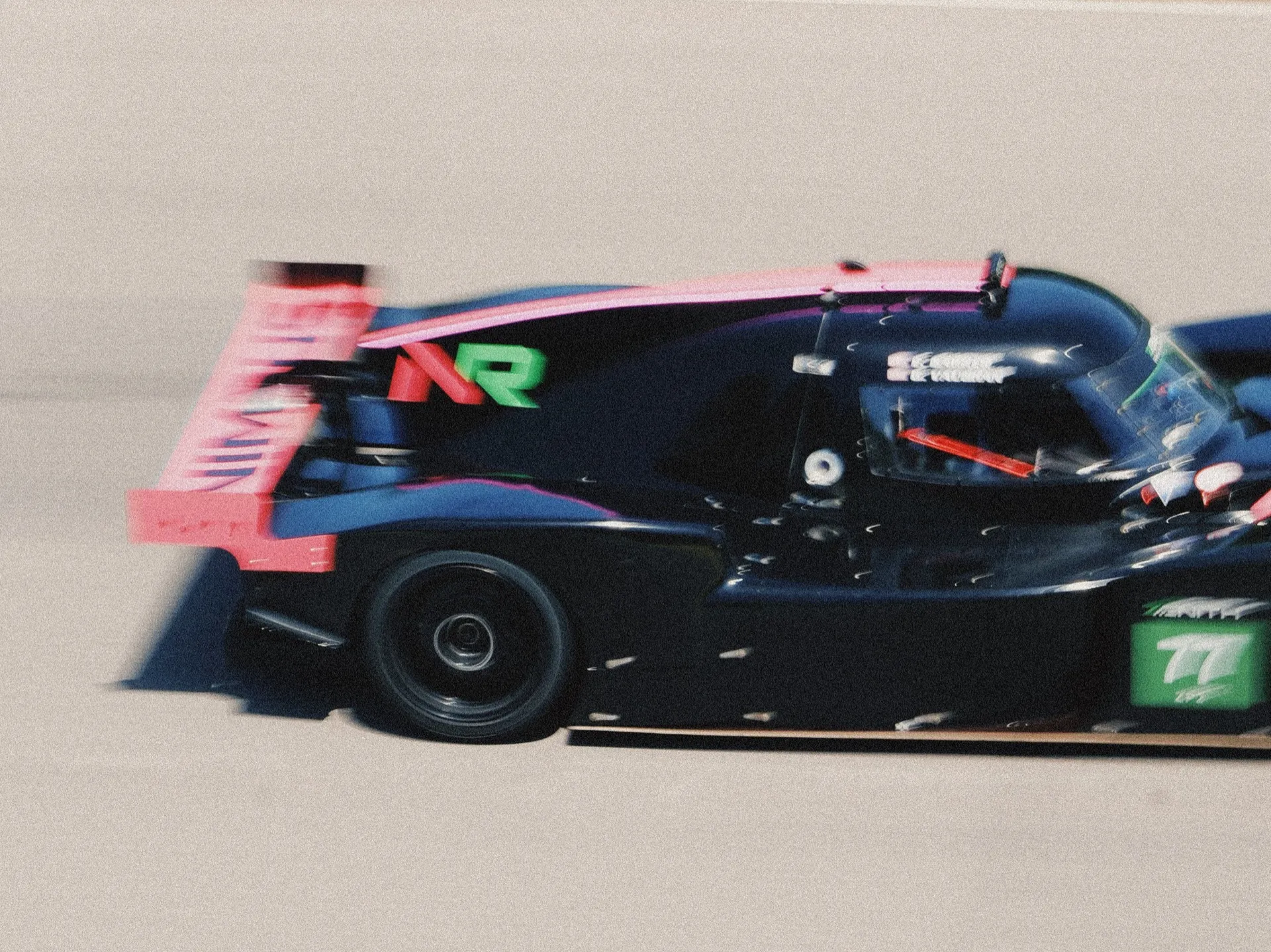 The Nimbus #77 at speed at VIR. A little over a year into racing cars, Vaughan is at the top of the ZP2 championship.