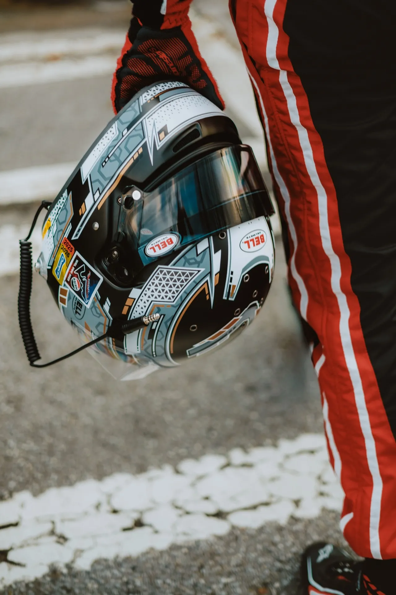 The Bell helmet, ready for the next stint.