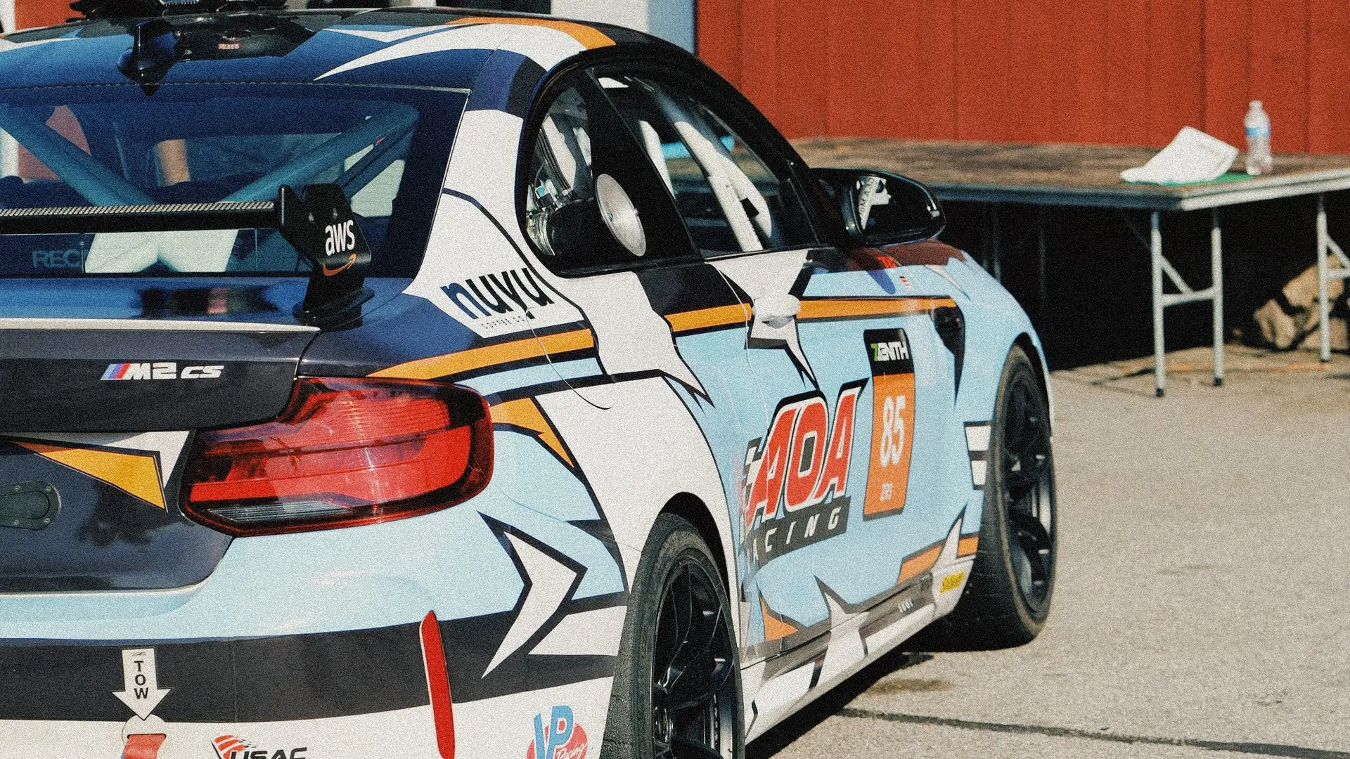 The #85 AOA Racing BMW M2 CSR, at rest between sessions. ZR3 is the production-GT class Manley shares with Clifton Lipple and Alex Pollard.