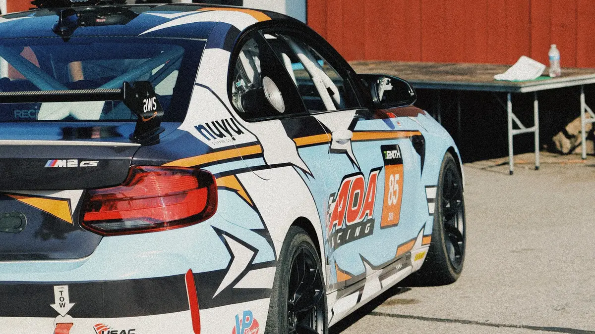 The #85 AOA Racing BMW M2 CSR, at rest between sessions. ZR3 is the production-GT class Manley shares with Clifton Lipple and Alex Pollard.